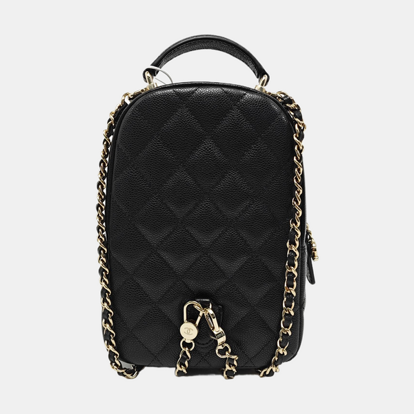 Quilted Grained Calfskin Backpack Mini Black