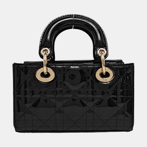 Lady Dior Super Mini Cannage Patent Leather Black