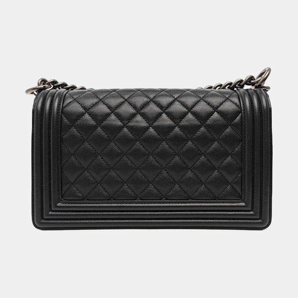 BOY CHANEL Medium Quilted Grained Calfskin Black