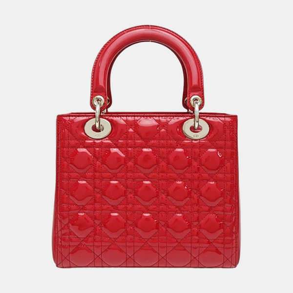 Lady Dior Medium Cannage Patent Leather Red