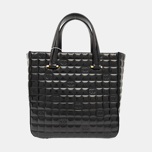 Quilted Patent Leather Tote Bag Black