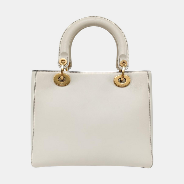 Authenticated pre-owned Lady Dior Medium Leather White - Tote Bag at Looply