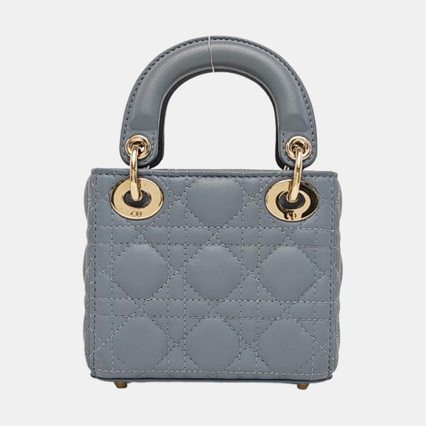 Authenticated pre-owned Lady Dior Super Mini Cannage Lambskin Blue - Tote Bag at Looply