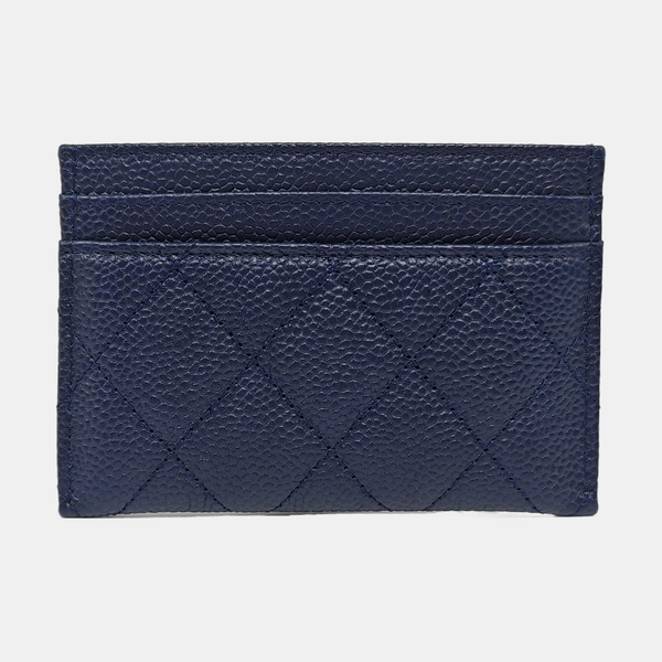 Authenticated pre-owned FILIGREE Quilted Grained Calfskin Blue Card Holder - Card Holder at Looply