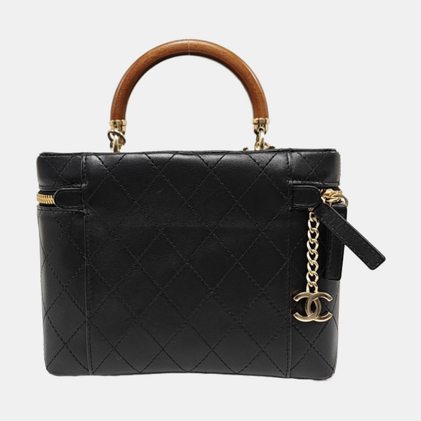 VINTAGE COSMETIC BAGS Quilted Lambskin Black