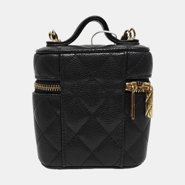 Authenticated pre-owned VANITY CASE Quilted Grained Calfskin Black - Shoulder Bag at Looply