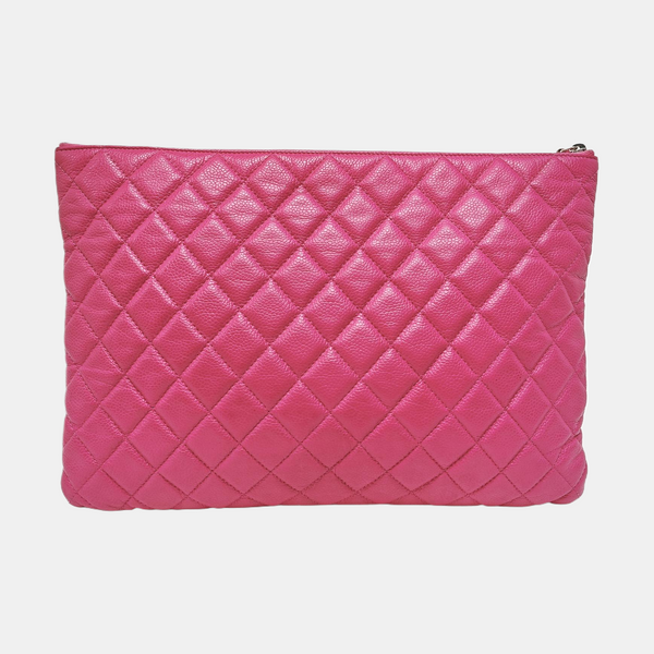 Quilted Grained Calfskin Clutch Pink