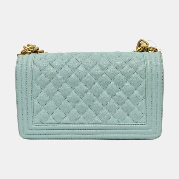BOY CHANEL Medium Quilted Grained Calfskin Blue
