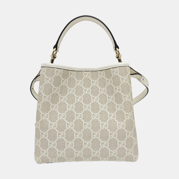 GG Emblem Small Monogram Coated Canvas Beige