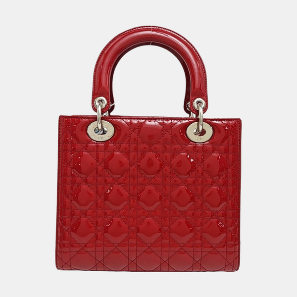 Lady Dior Medium Cannage Patent Leather Red