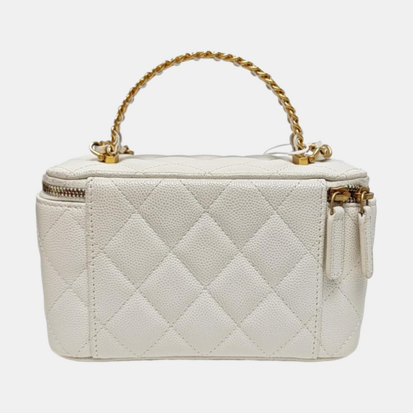 VANITY CASE Small Quilted Grained Calfskin White