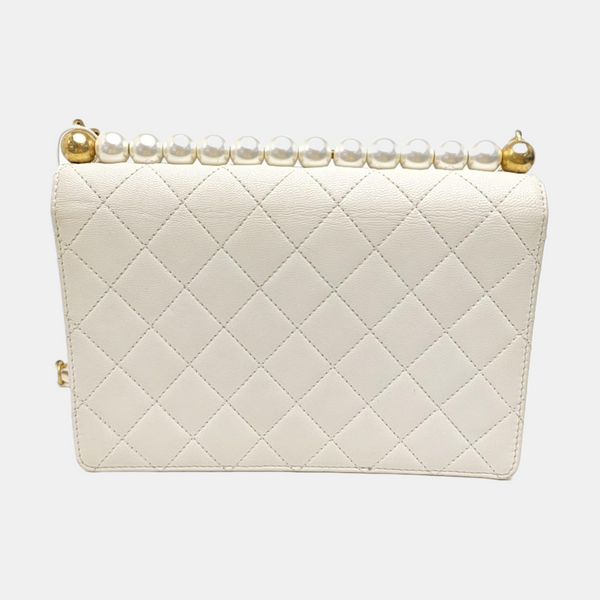 CLASSIC VERTICAL PEARL Quilted Lambskin White