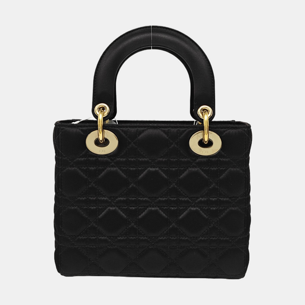 Authenticated pre-owned Lady Dior Small Quilted Silk Satin Black - Tote Bag at Looply