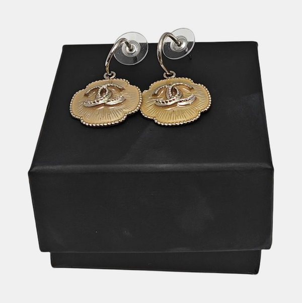 CC Logo Metal Silver Stud Earrings