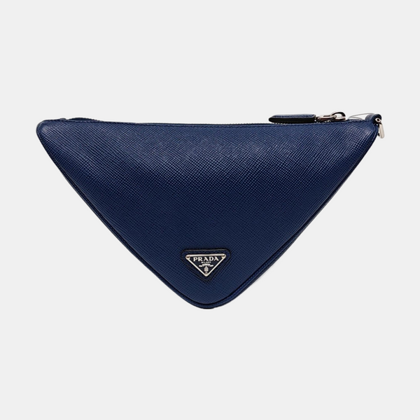 Authenticated pre-owned Triangle Small Leather Blue - Clutch at Looply