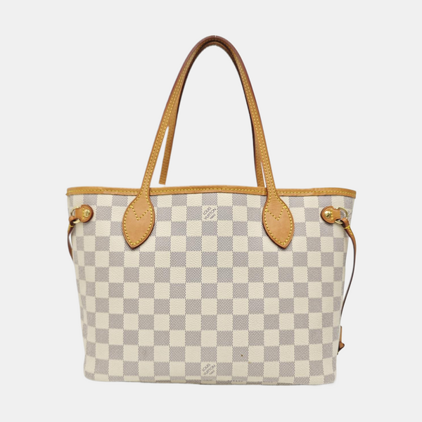 NEVERFULL PM Lona revestida Damier Azur Blanca