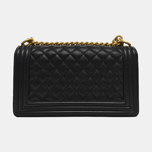 Authenticated pre-owned BOY CHANEL Medium Quilted Grained Calfskin Black - Shoulder Bag at Looply
