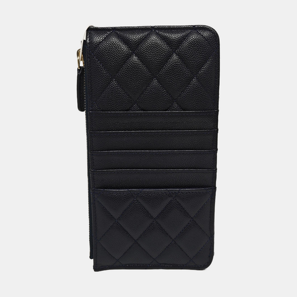 Quilted Grained Calfskin Wallet Blue