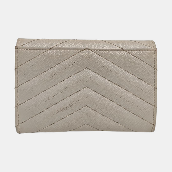 Chevron Calfskin Card Holder Small White