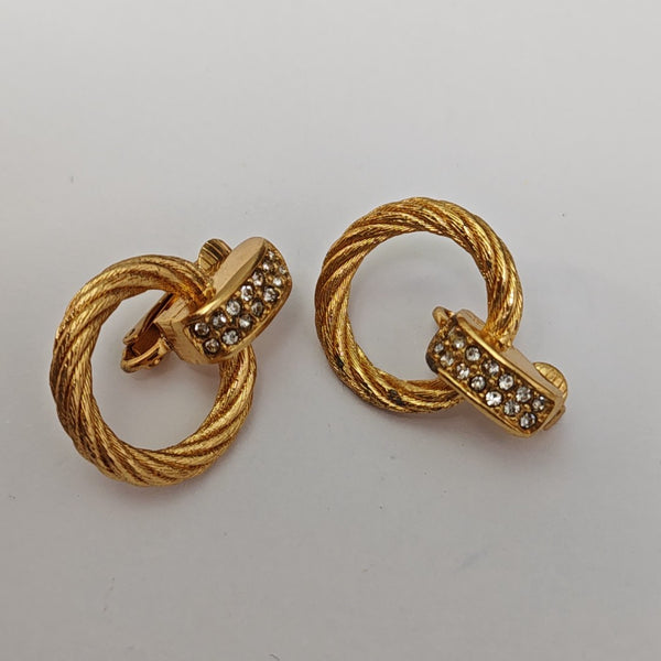 Twist Round Metal Gold Clip On Earrings