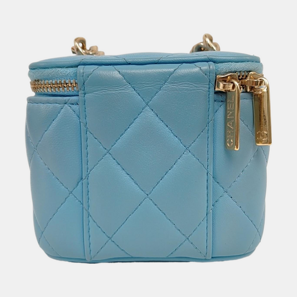Authenticated pre-owned VANITY CASE Small Quilted Lambskin Blue - Shoulder Bag at Looply