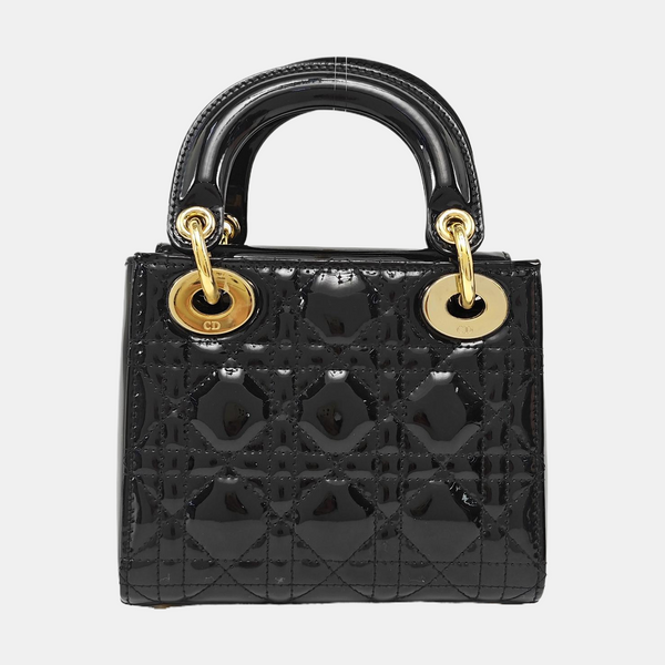 Lady Dior Mini Quilted Patent Leather Black