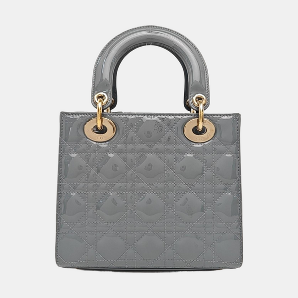 Lady Dior Small Cannage Patent Leather Gray