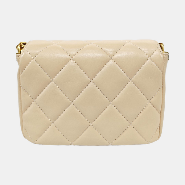 Quilted Lambskin Shoulder Bag Small Beige