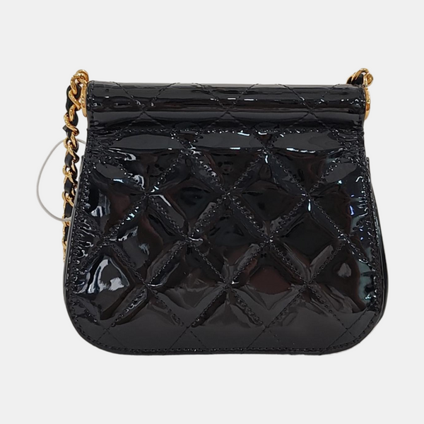 Quilted Patent Leather Shoulder Bag Black