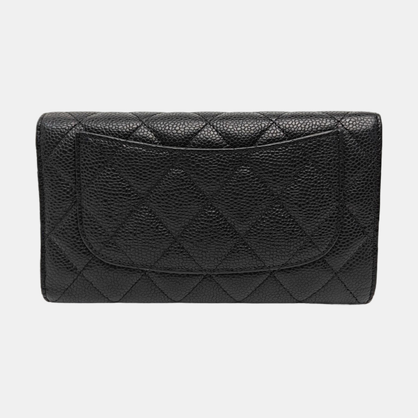 CLASSIC FLAP Mini Quilted Grained Calfskin Black Wallet