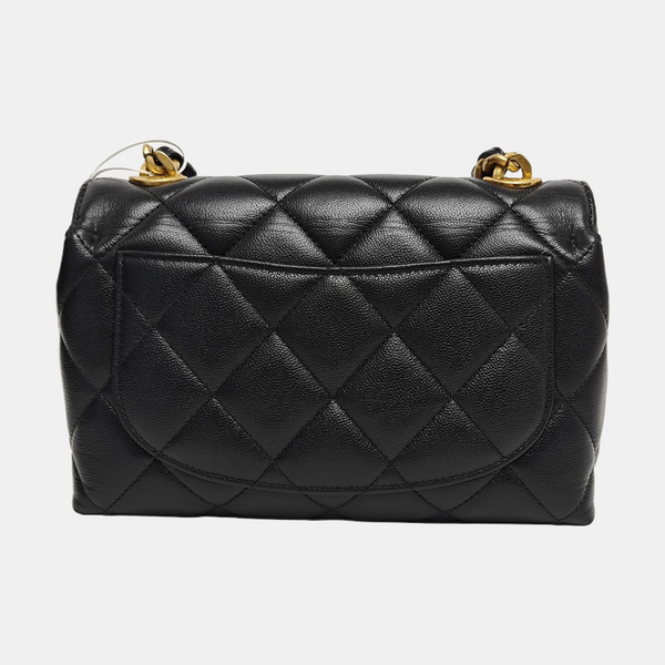 Quilted Grained Calfskin Shoulder Bag Black