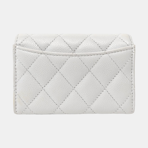 CLASSIC FLAP Quilted Grained Calfskin Gray Card Holder