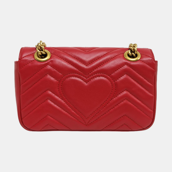 GG Marmont Pequeño Piel Acolchada Roja