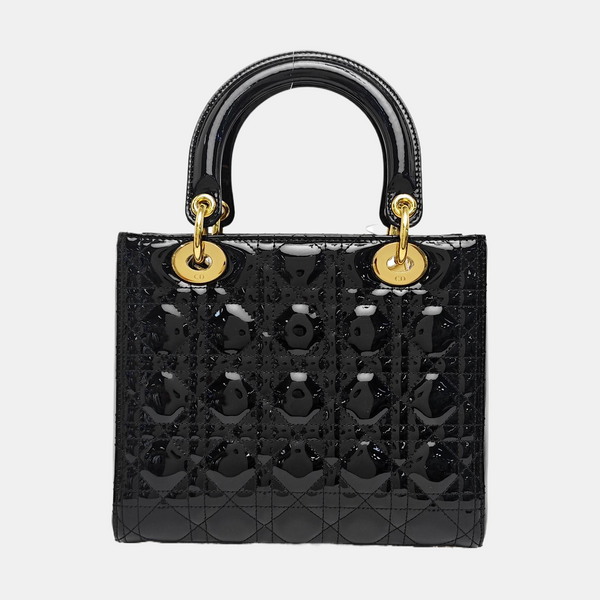 Lady Dior Medium Cannage Patent Leather Black