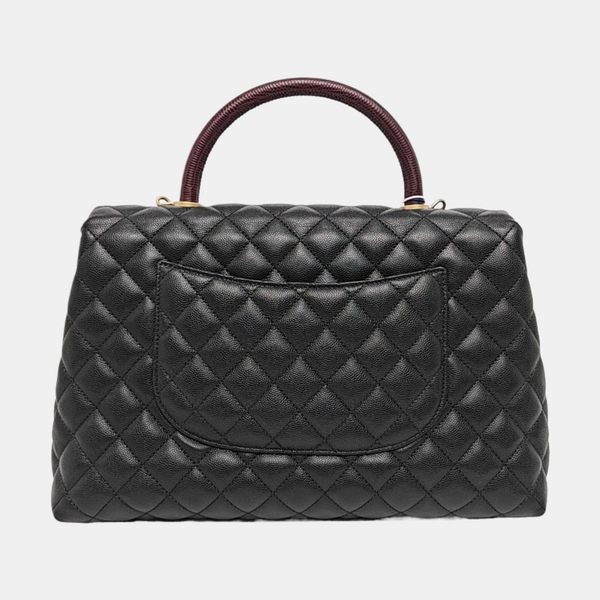 COCO HANDLE Large Quilted Grained Calfskin Black
