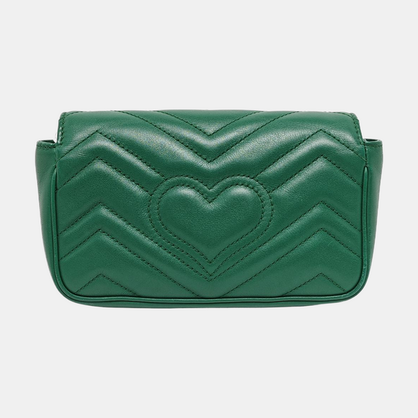 Authenticated pre-owned GG Marmont Mini Quilted Calfskin Green - Shoulder Bag at Looply
