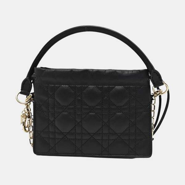 Cannage Calfskin Shoulder Bag Black