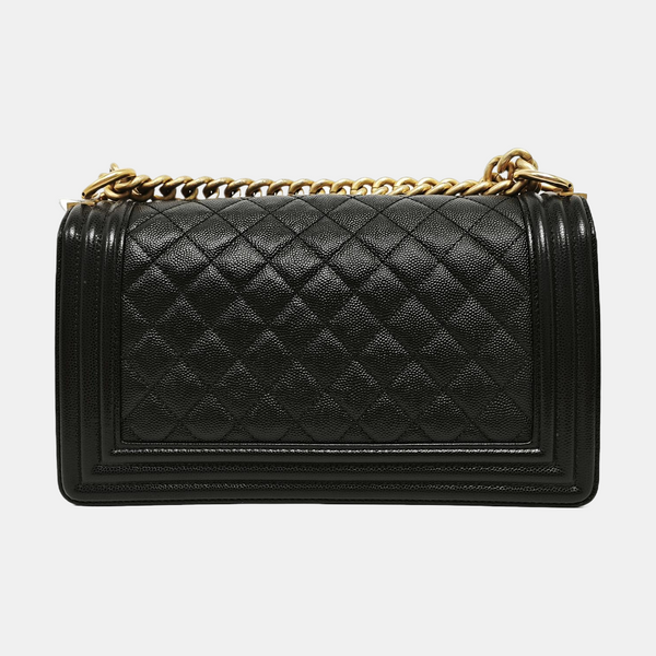 BOY CHANEL Medium Quilted Grained Calfskin Black