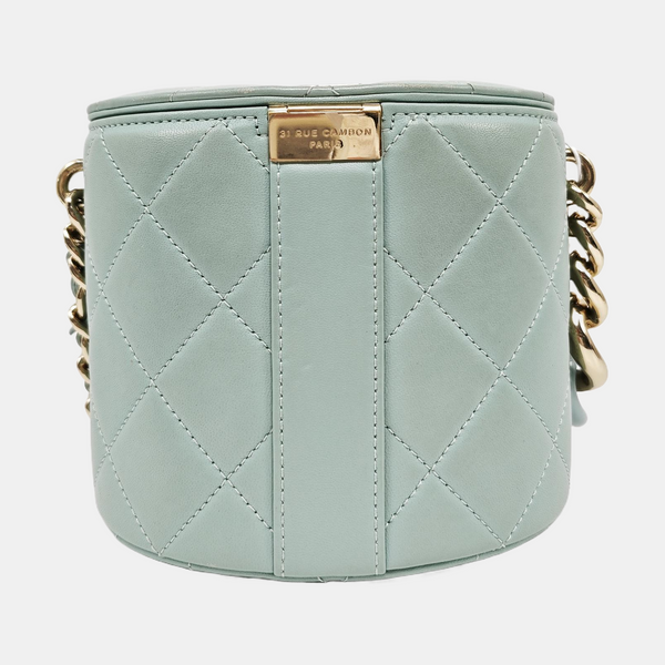 Round Vanity Quilted Lambskin Blue