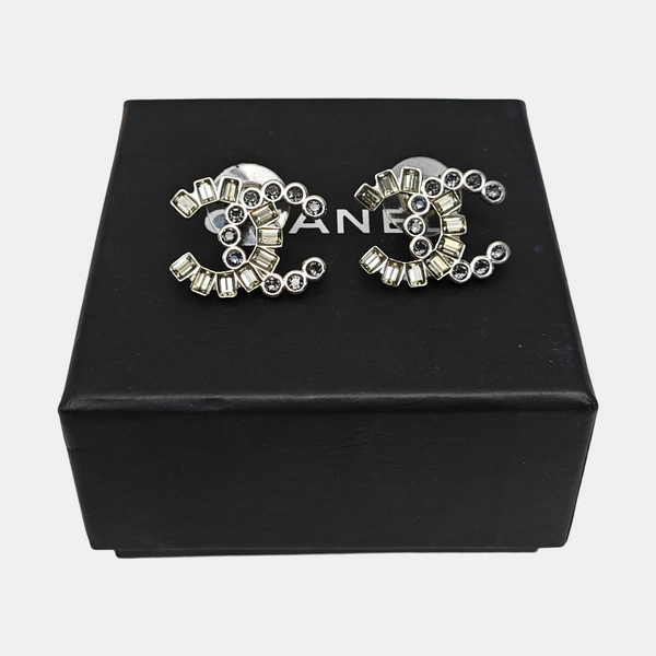 CC Logo Metal Silver Stud Earrings