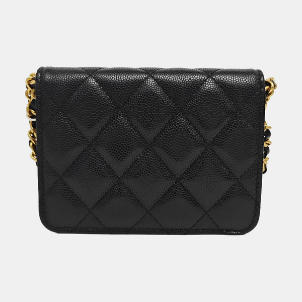 Quilted Grained Calfskin Shoulder Bag Black