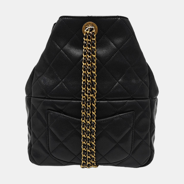 Quilted Grained Calfskin Backpack Black