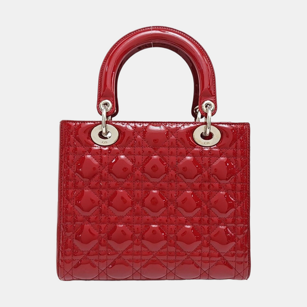 Lady Dior Medium Cannage Patent Leather Red
