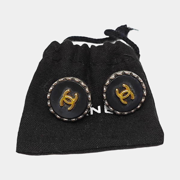 Synthetic Material Black Stud Earrings