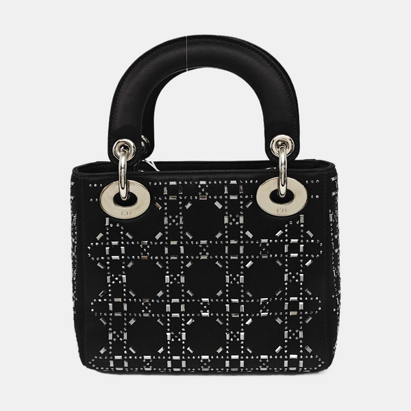 Authenticated pre-owned Lady Dior Mini Silk Satin Black - Tote Bag at Looply