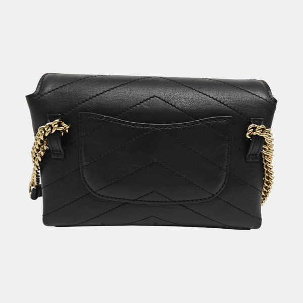 Chevron Calfskin Shoulder Bag Black