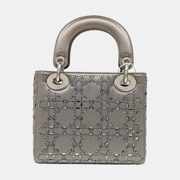 Lady Dior Mini Cannage Silk Satin Gray