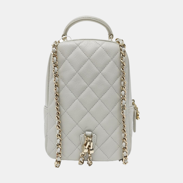 Quilted Grained Calfskin Backpack Mini Gray