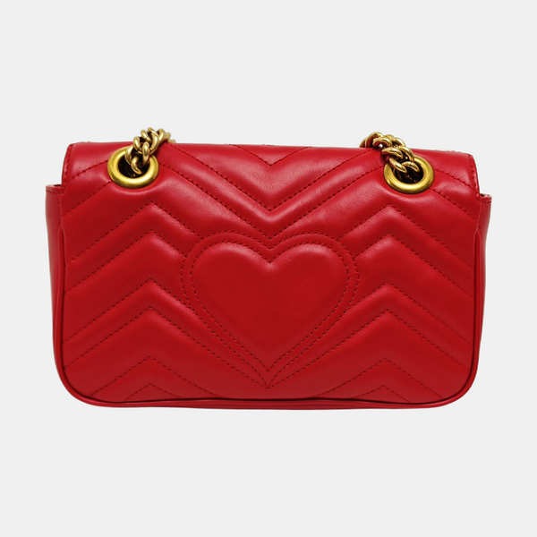 GG Marmont Pequeño Piel Acolchada Roja