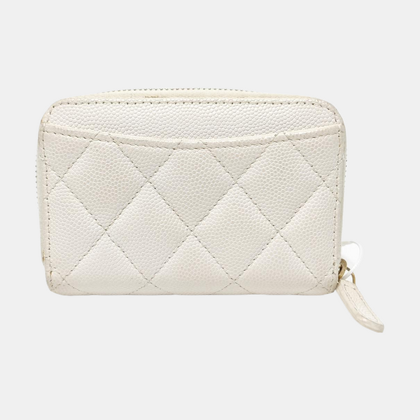 Quilted Grained Calfskin Card Holder White